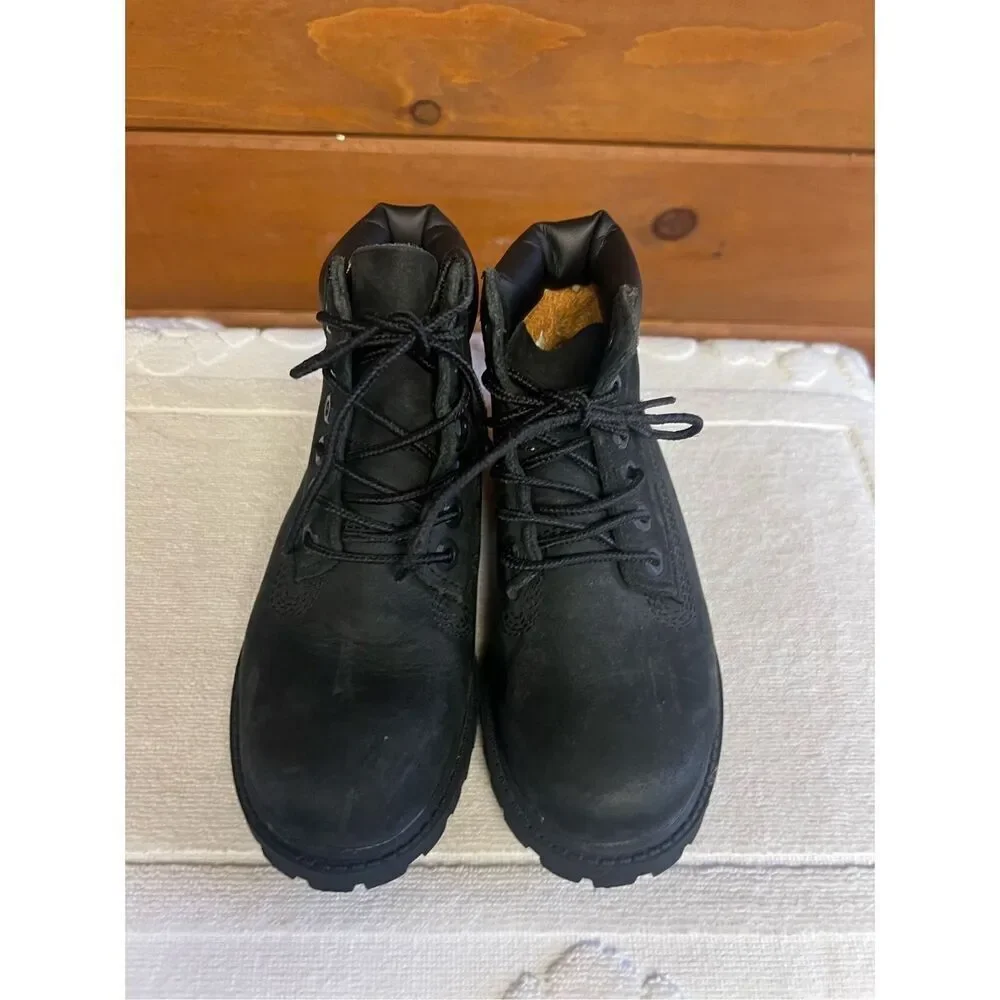 Timberland Boys Black Leather 6 Inch Premium  Boots Sz 10 T  12807